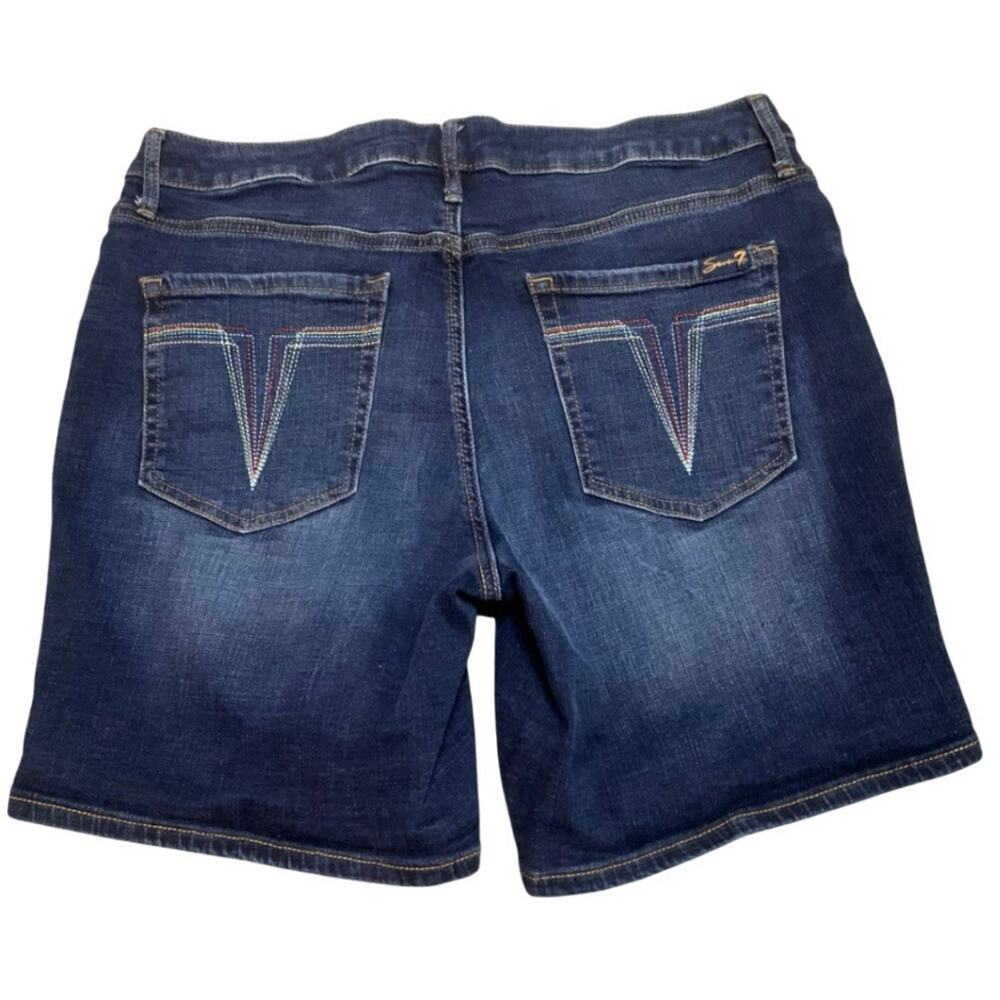 Seven7 Jeans Bermuda Shorts Stretch Dark Wash Colorful Stitch Women’s 12
